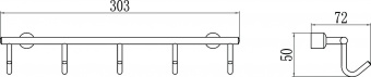 Планка с крючками Savol (5 крючков),  хромированная, латунная S-005255
