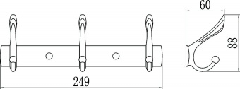 Планка с крючками Savol (3 крючка), золотая, латунная S-00113B