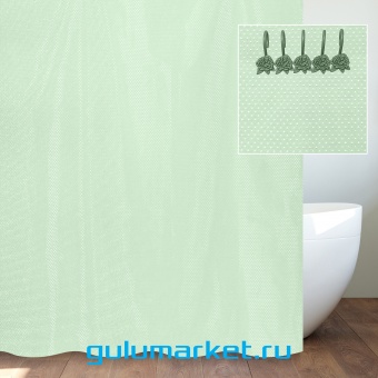 Шторы для ванны, текстильные,  180см.*200см. (полоса,зеленый ) F-B20G