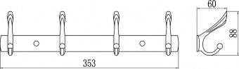Планка с крючками Savol (4 крючка), золотая, латунная S-00114B