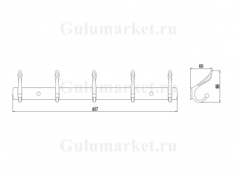 Планка с крючками Savol (5 крючков), хромированный, силуминовая S-06205B