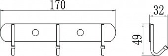Планка с крючками Savol S-00303X (3 крючка)