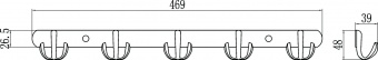 Планка с крючками Savol (5 крючков),  хромированная, латунная S-002255