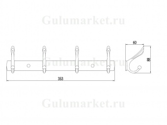 Планка с крючками Savol (4 крючка), хромированный, силуминовая S-06204B