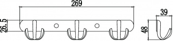 Планка с крючками Savol (3 крючка), хромированный, нержавеющая S-07203B